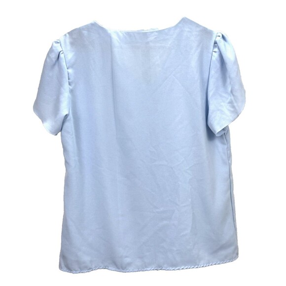 Light Blue Blouse Small Flutter Split Short Sleeves Lightweight Pullover V-Neck - Picture 3 of 4